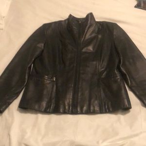 Cole Han size 10 black sheepskin leather jacket